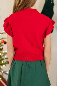 Girls: The Jessica Red Ruffle Knit Sweater