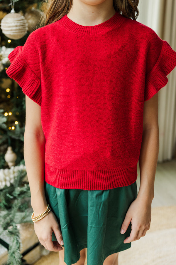 Girls: The Jessica Red Ruffle Knit Sweater