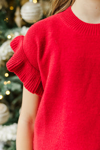 Girls: The Jessica Red Ruffle Knit Sweater