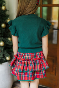 Girls: The Jessica Emerald Green Ruffle Knit Sweater