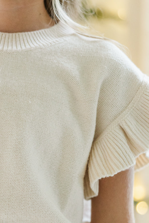 Girls: The Jessica Cream Ruffle Knit Sweater