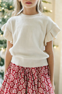 Girls: The Jessica Cream Ruffle Knit Sweater