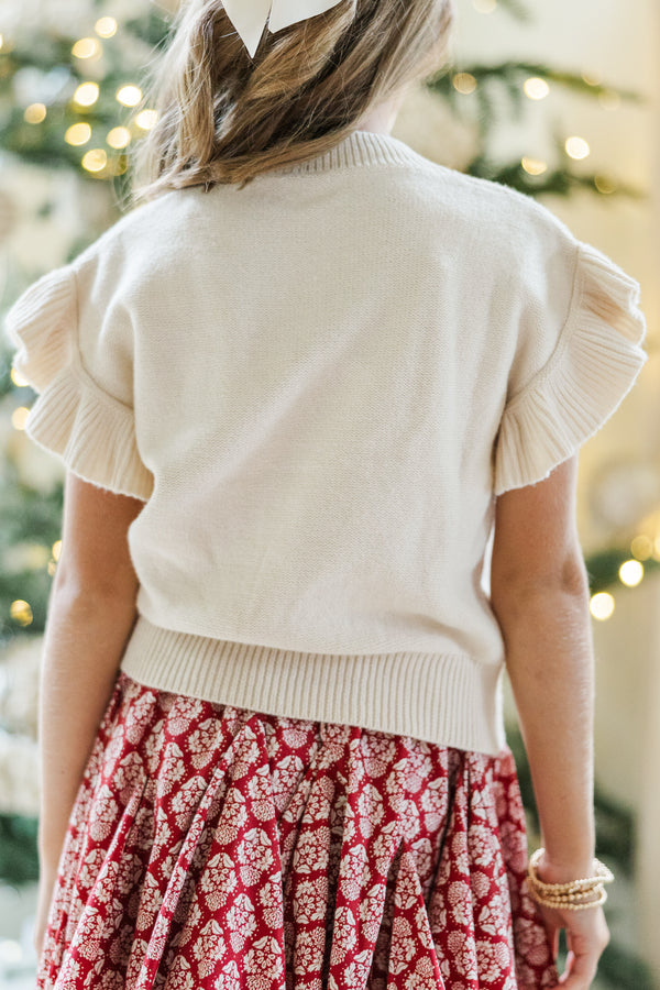 Girls: The Jessica Cream Ruffle Knit Sweater