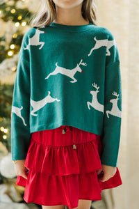 Girls: Quick Decisions Emerald Green Reindeer Sweater