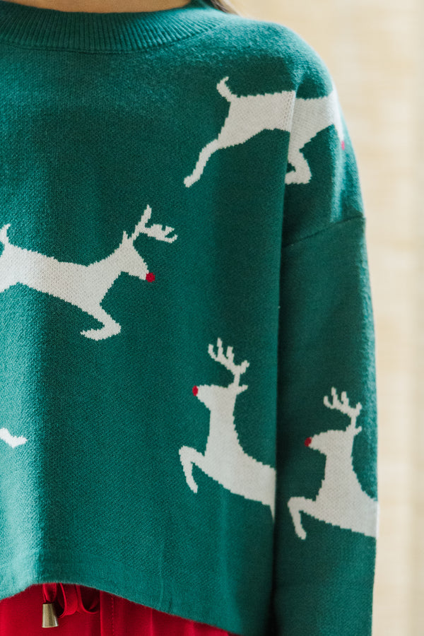 Girls: Quick Decisions Emerald Green Reindeer Sweater