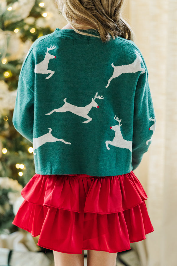 Girls: Quick Decisions Emerald Green Reindeer Sweater