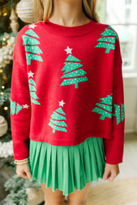 Girls: Quick Decisions Red Christmas Tree Sweater