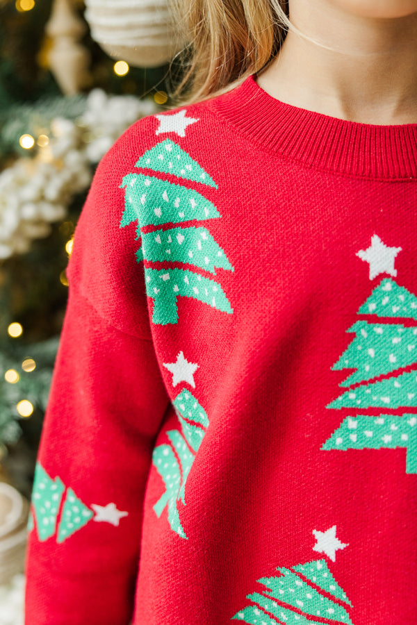 Girls: Quick Decisions Red Christmas Tree Sweater