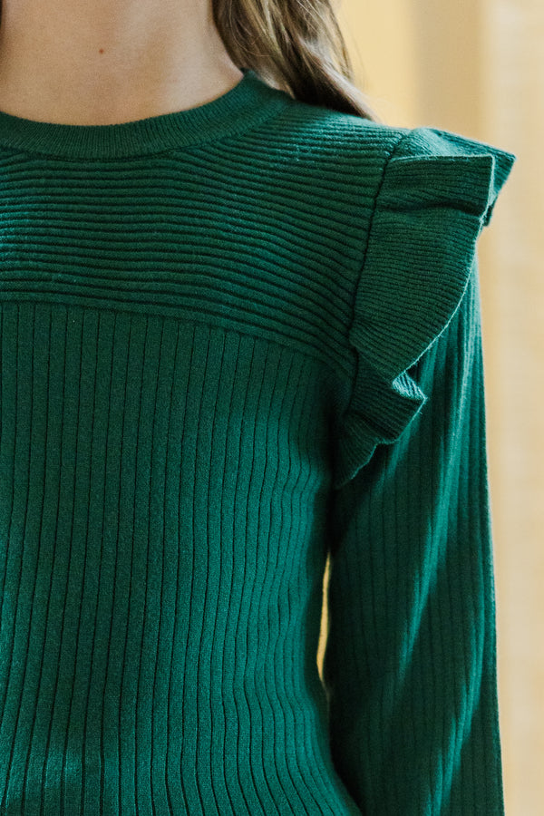 Girls: Reach Out Emerald Green Ruffled Sweater