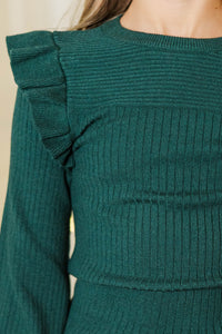 Girls: Reach Out Emerald Green Ruffled Sweater