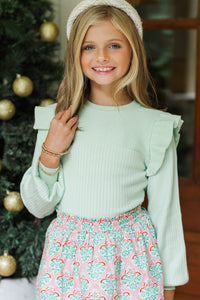 Girls: Reach Out Mint Green Ruffled Sweater