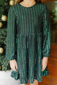 Girls: That Dazzling Glow Emerald Sequin Babydoll Dress