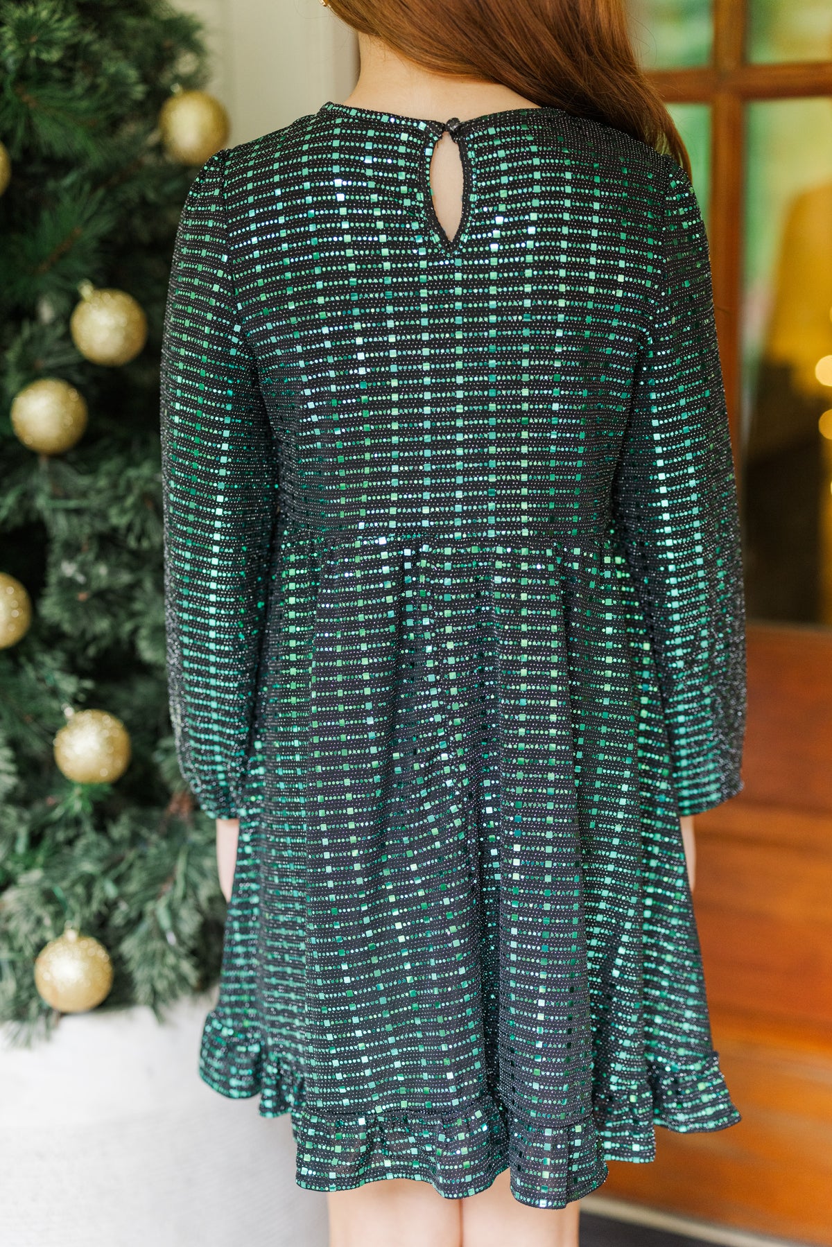 Girls: That Dazzling Glow Emerald Sequin Babydoll Dress – Shop the Mint