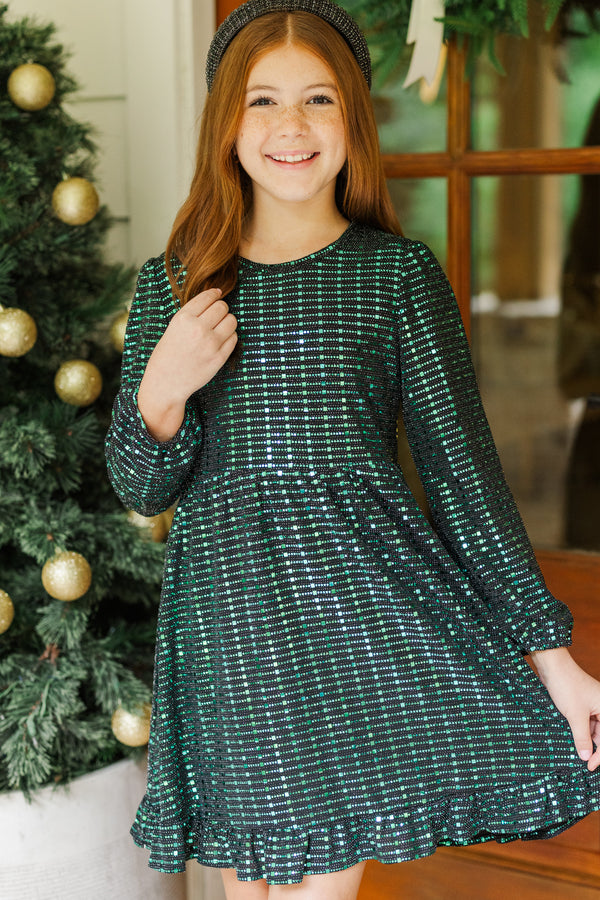 Girls: That Dazzling Glow Emerald Sequin Babydoll Dress