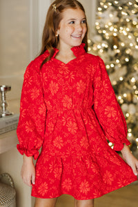 Girls: Through It All Red Floral Babydoll Dress