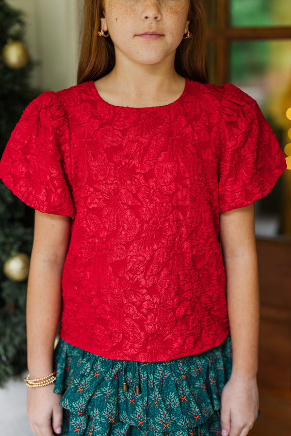 Girls: The Adeline Red Jacquard Blouse