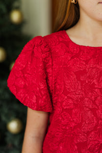 Girls: The Adeline Red Jacquard Blouse