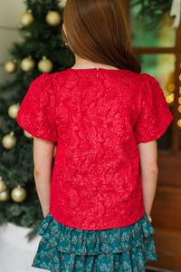 Girls: The Adeline Red Jacquard Blouse