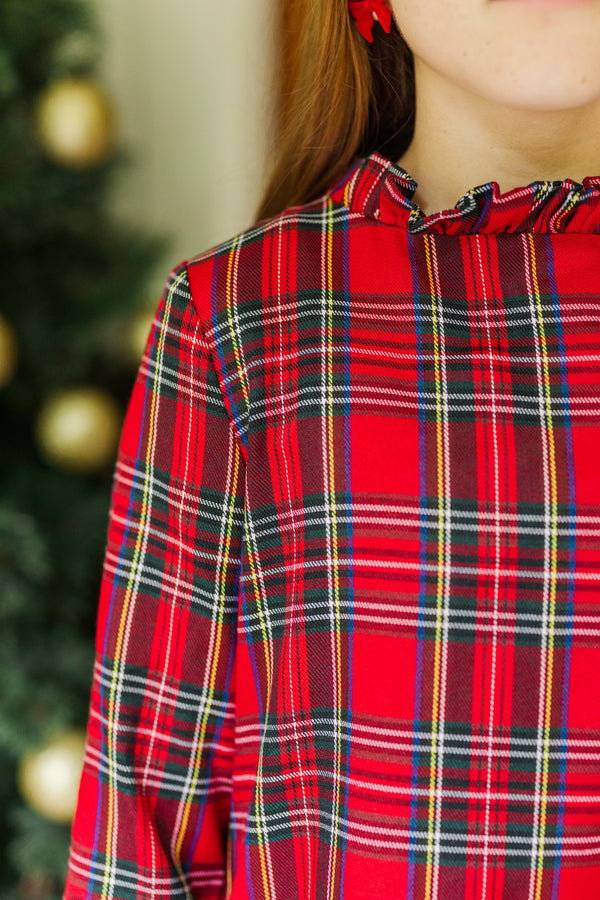 Girls: This Is It Red Tartan Plaid Swing Dress