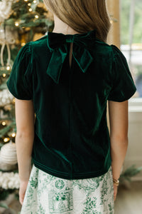 Girls: Live Your Life Emerald Green Velvet Blouse