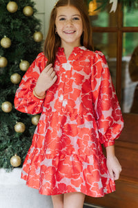 Girls: The Olivia Red Floral Brocade Dress