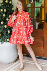 Girls: The Olivia Red Floral Brocade Dress