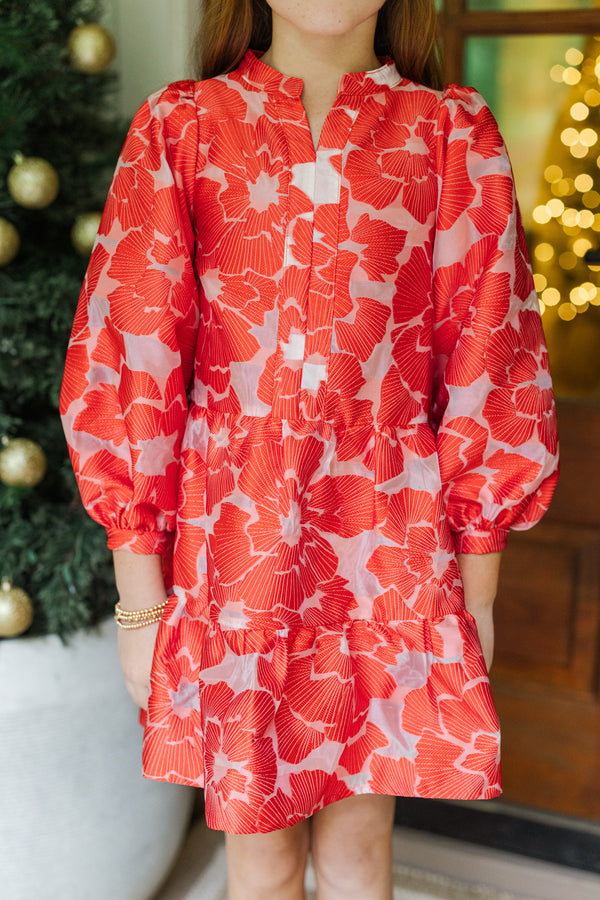 Girls: The Olivia Red Floral Brocade Dress