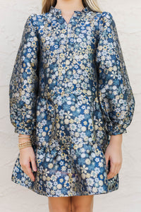 Girls: The Olivia Navy Blue Floral Brocade Dress