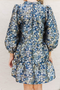 Girls: The Olivia Navy Blue Floral Brocade Dress