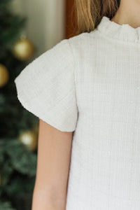 Girls: The Amanda Cream White Tweed Dress