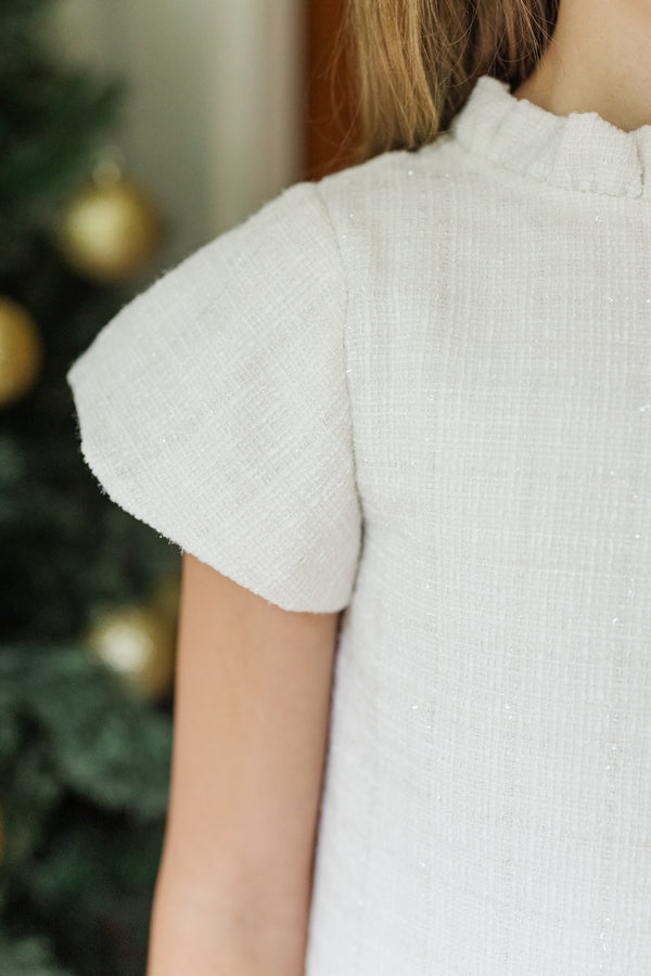 Girls: The Amanda Cream White Tweed Dress