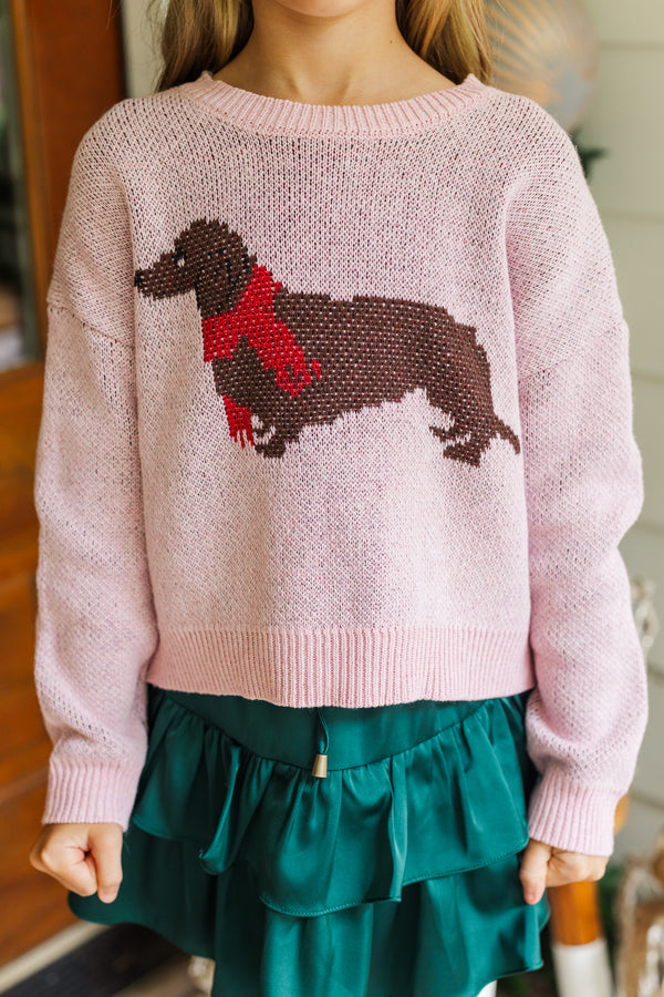 Girls: The Audrey Pink Dachshund Sweater