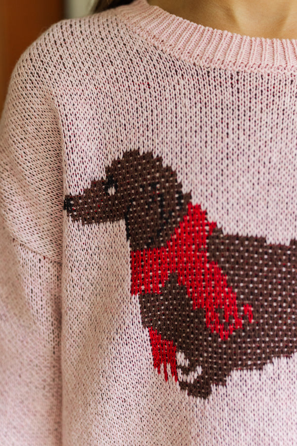 Girls: The Audrey Pink Dachshund Sweater