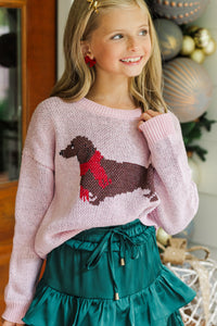 Girls: The Audrey Pink Dachshund Sweater