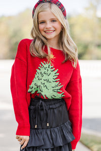 Girls: The Audrey Red Christmas Tree Sweater