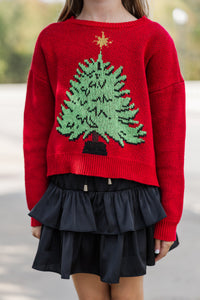 Girls: The Audrey Red Christmas Tree Sweater