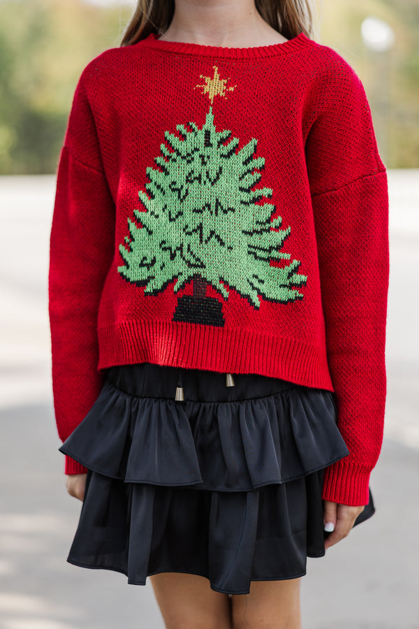 Girls: The Audrey Red Christmas Tree Sweater