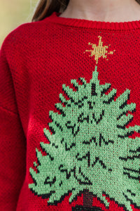 Girls: The Audrey Red Christmas Tree Sweater