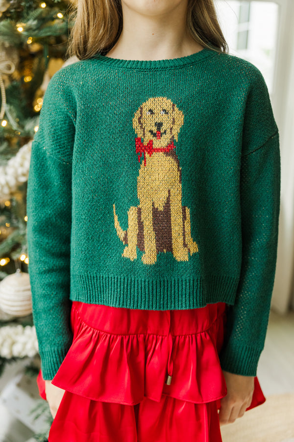 Girls: The Audrey Emerald Green Golden Retriever Sweater