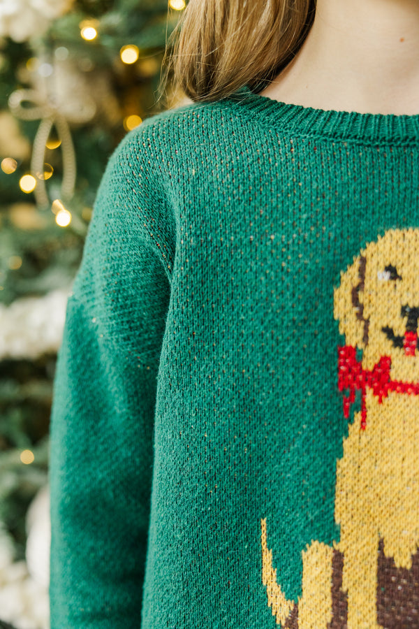 Girls: The Audrey Emerald Green Golden Retriever Sweater