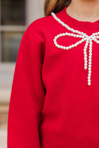 Girls: The Chari Red Bow Sweater