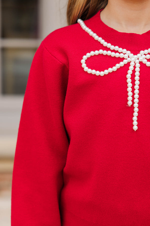 Girls: The Chari Red Bow Sweater