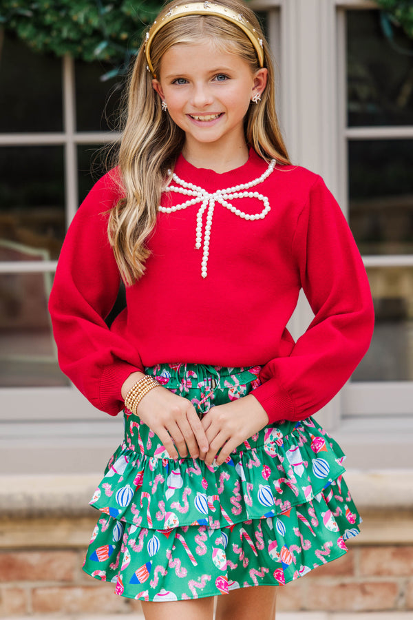 Girls: The Chari Red Bow Sweater