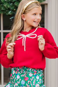 Girls: The Chari Red Bow Sweater