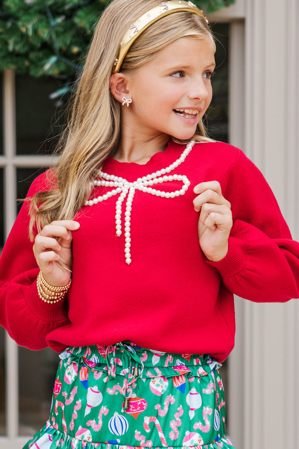 Girls: The Chari Red Bow Sweater