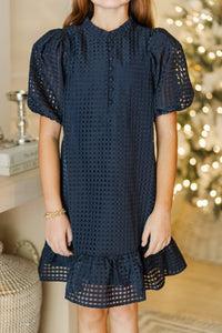 Girls: The Leigha Navy Blue Textured Dress