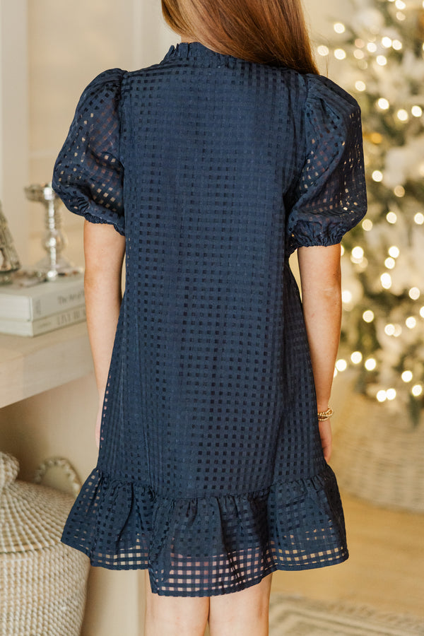 Girls: The Leigha Navy Blue Textured Dress