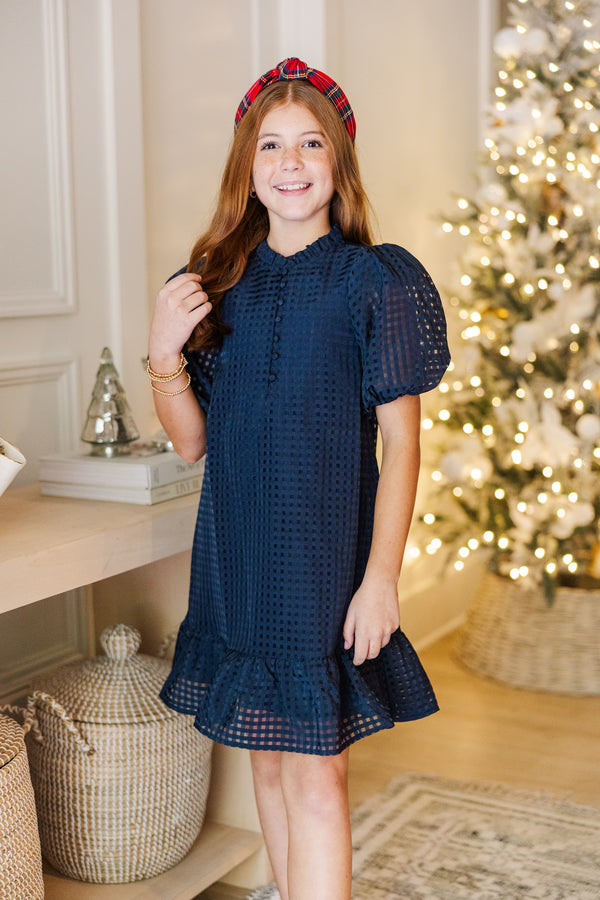 Girls: The Leigha Navy Blue Textured Dress – Shop the Mint
