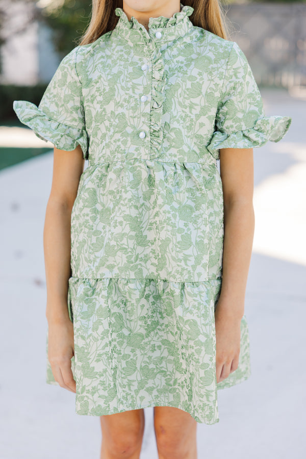 Aylin Mint Green Feather Print Dress for Girls