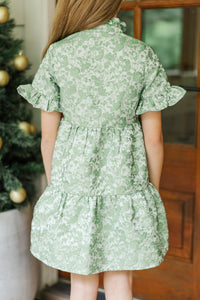 Girls: The Mya Green Floral Brocade Dress